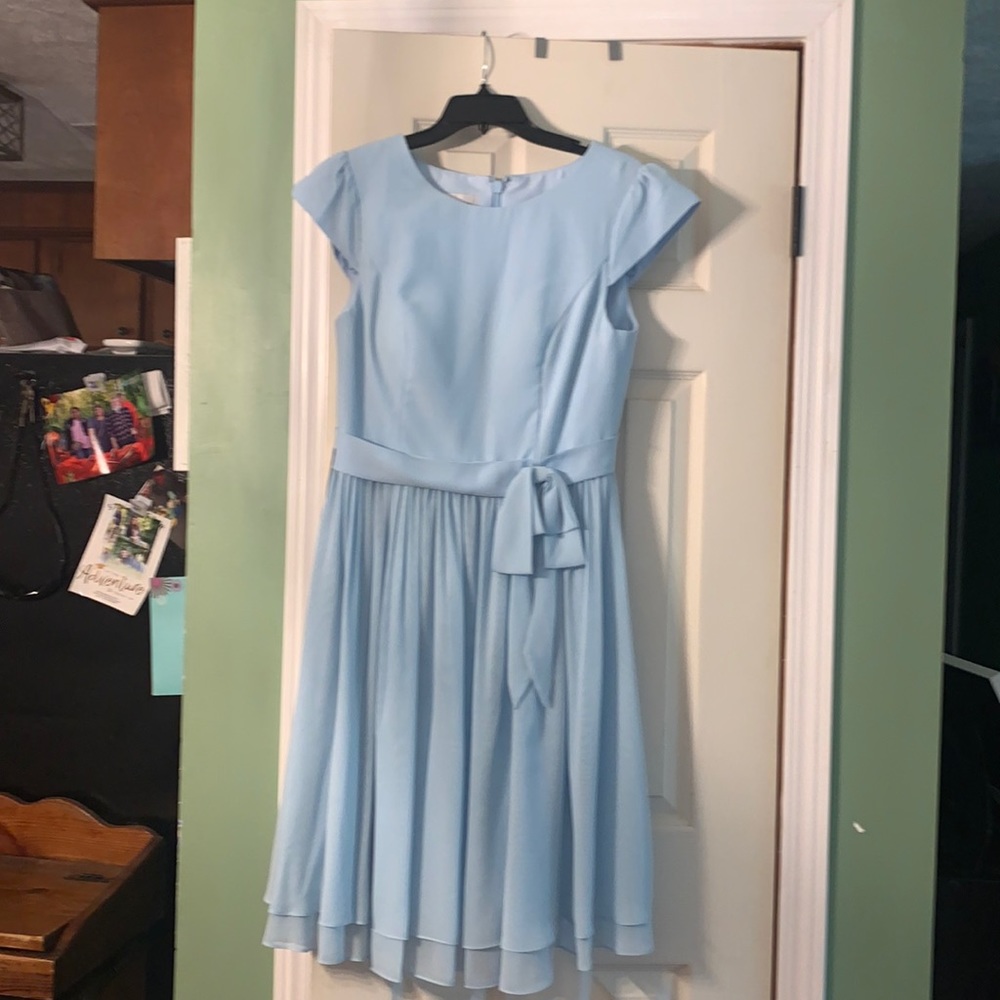 Azazie bridesmaid dress color sky blue, style ingrid